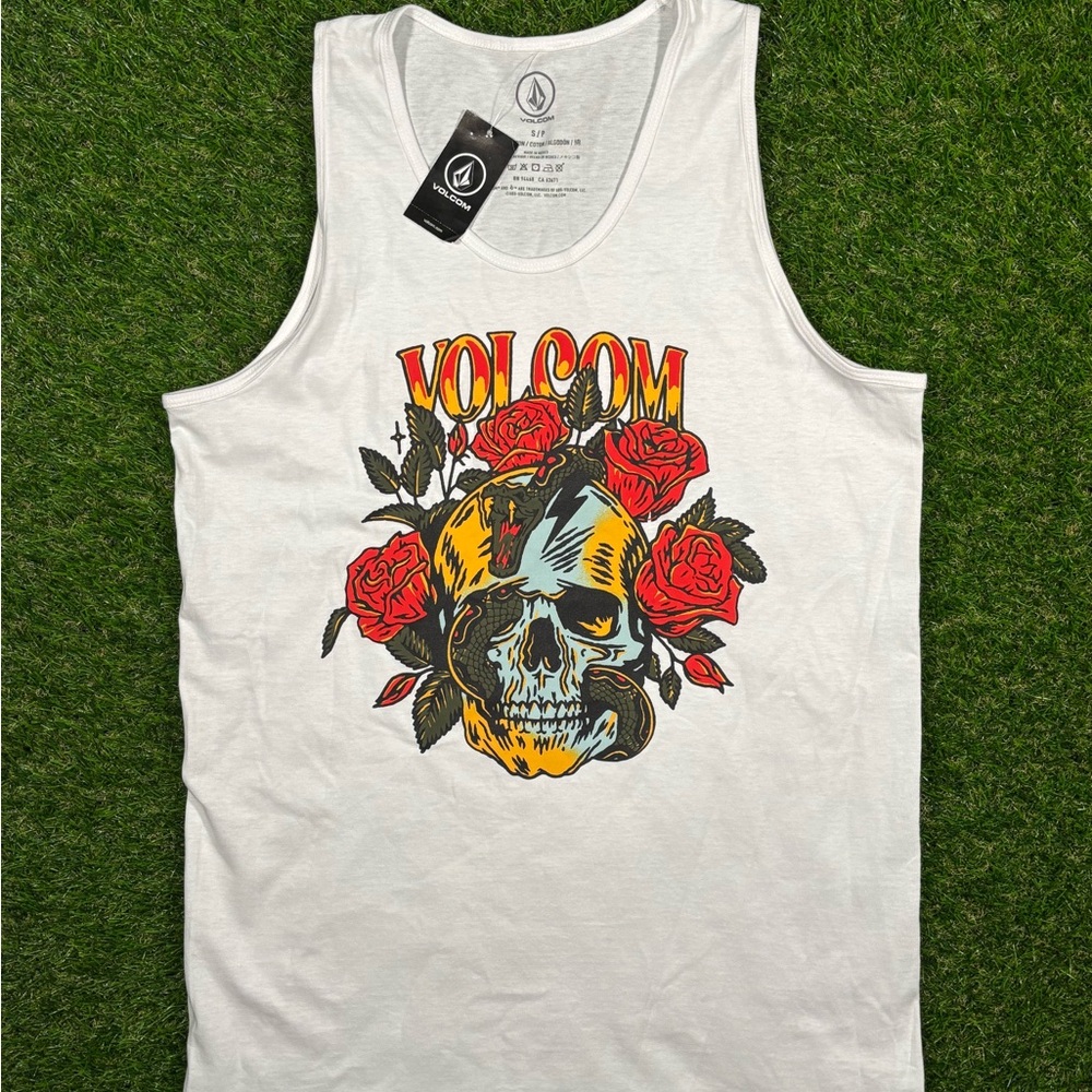 Volcom White Tank Top with Logo